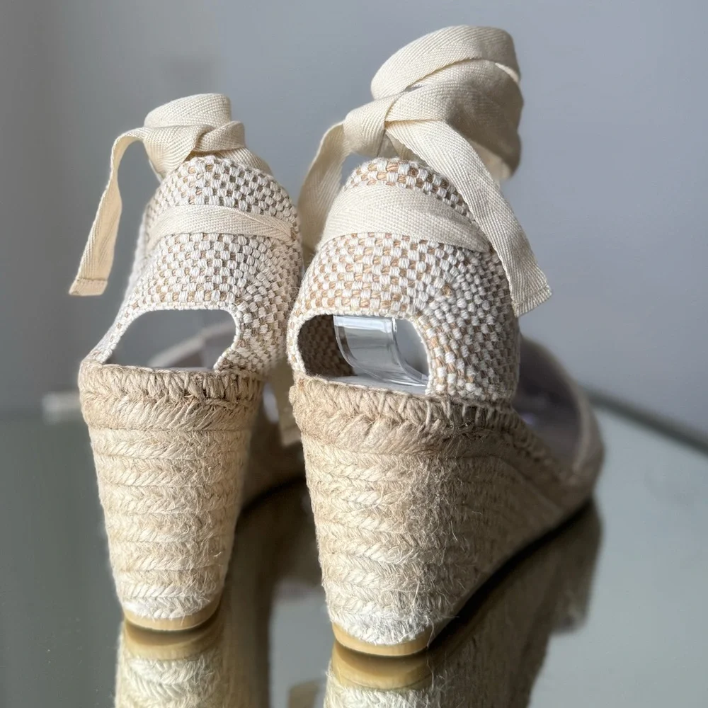 Like New Prada Linen Espadrille Wedge Sandals 41